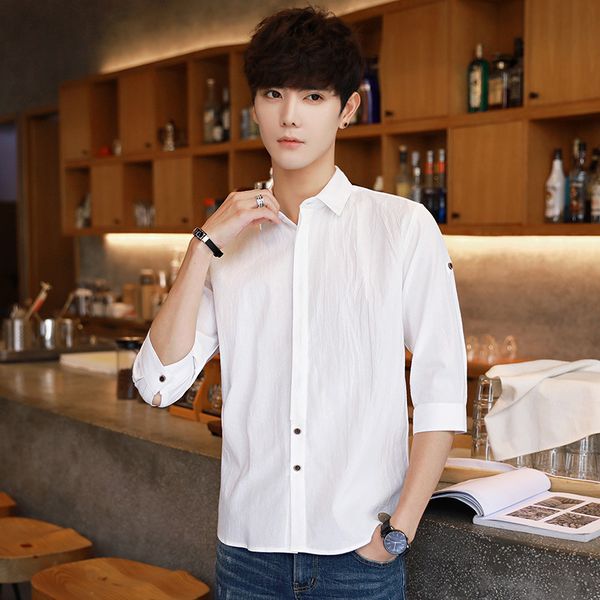 

мужская дизайнерская половина рукава тонкий хлопок сплошной цвет тенденция дюймов рубашка, White;black