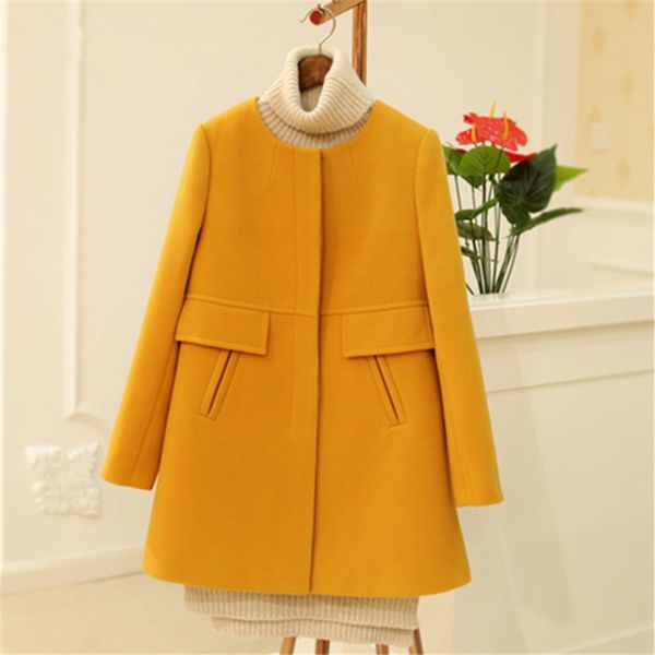 

fashion o-neck long sleeve women wool coats s-5xl solid color casaco feminino loose cardigan 2019winter slim keep warm outerwear, Black
