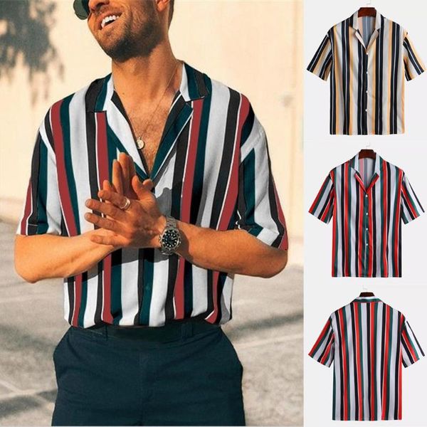 

2019 new men's summer fashion shirts casual striped pattern printing tee shirt short-sleeve hauts pour hommes male god, White;black