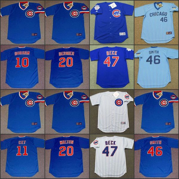 

chicago 46 lee smith 20 bob dernier 11 ron cey 47 rod beck 20 jerome walton 10 leon durham baseball jersey stitched, Black