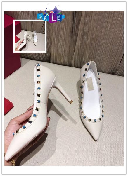 

luxury patent pointed toe 2-strap leather women pointed toe pumps rivet stiletto heels high heels wedding dress shoes 8.5cm, Black