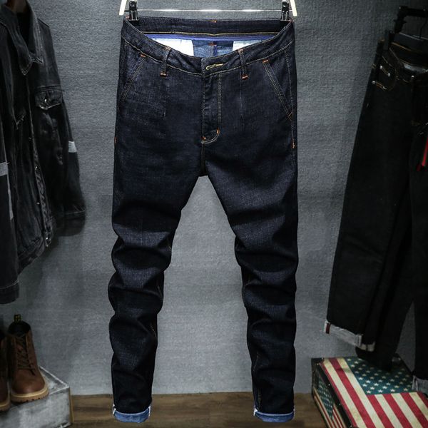 

good quality men's black skinny jeans new male holes slim denim long jeans men solid casual pencil pants slim, Blue
