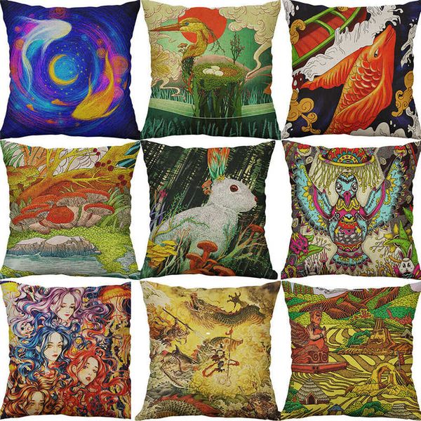 

pillows printing home cartoon lizard cover case linen decor bird cotton