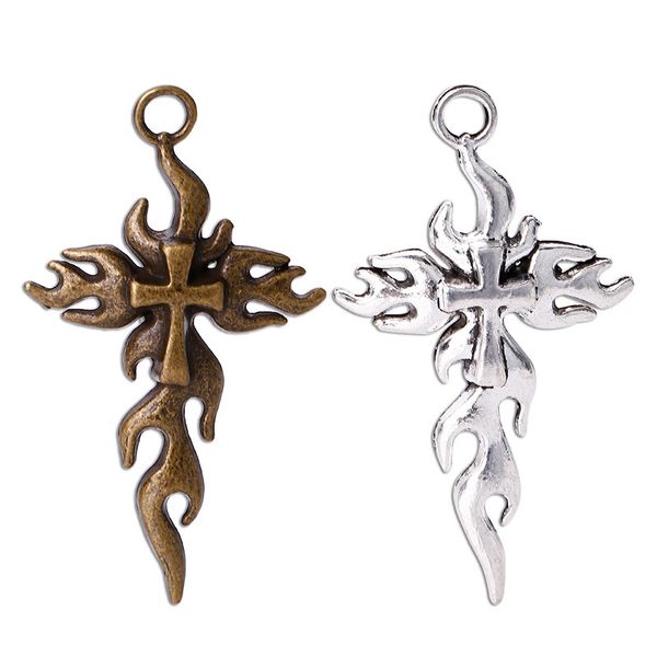 

40pcs/bag ancient silver bronze 60*33mm flame cross charms pendants designer jewelry fit making necklace bracelet accessories gift, Bronze;silver