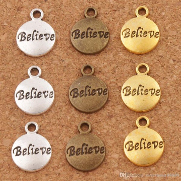 

believe round spacer charm beads 300pcs lot 15.4x11.8mm antique silver gold bronze pendants jewelry diy l350 lzsilver, Bronze;silver