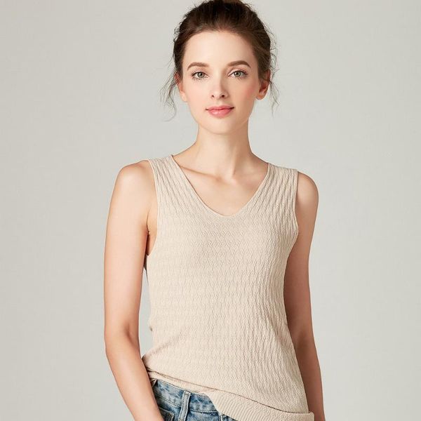 

женская ледяная шелковая безрукавка топы футболка 2020 лето новый сплошной цвет широкие плечевые ремни v-образным вырезом вязаный жилет мода, White