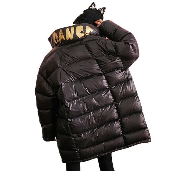 

loose plus size european winter jacket thicker white duck down overcoat female long winter 2018 coat women outerwear j703, Black