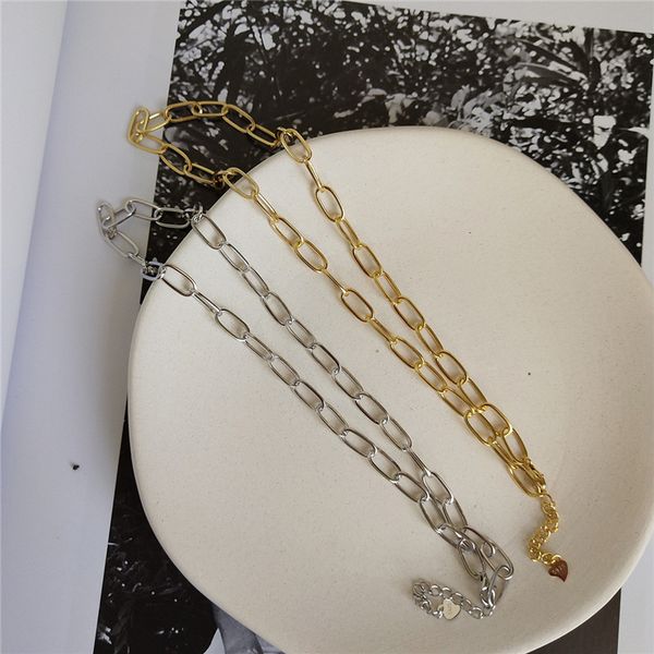 

fine jewelry silver gold color heavy link chain necklaces for women men 925 sterling silver collar choker necklace, Black