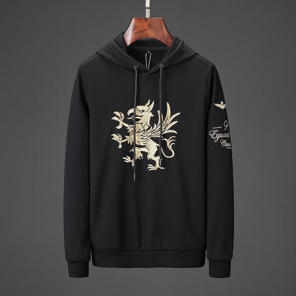 

2019 new fashion embroidery casual long sleeve hooded high street loose men sweatshirts pullover winter sweatshirts size m-4xl, Black;brown