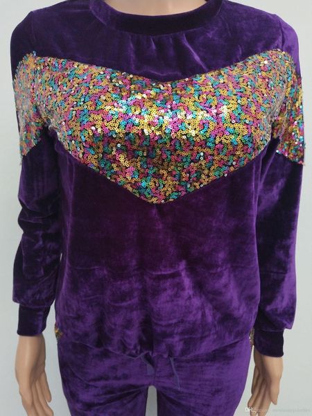 

зима женщины velvet sequined конструктора костюмы 2pcs толстовки длинные брюки одежда наборы, White