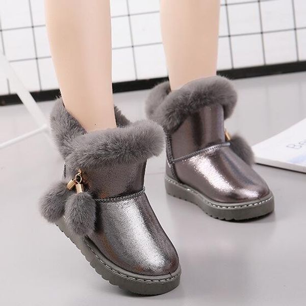 

children winter boots for baby girls snow buckle boots kids shoes velvet 2018 boy shoes warm plush school fashion shoe, Black;grey