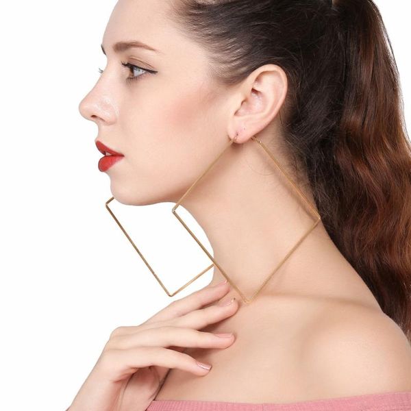 

trendy geometric oversize circle square ear hoop simple punk metal party street nape earring jewelry for women girls, Golden