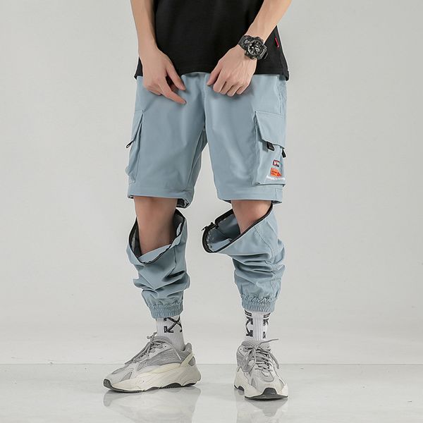

korean hip hop spring joggers pants detachable zip for short pants streetwear man baggy cargo 3 colors oversize 5xl, Black