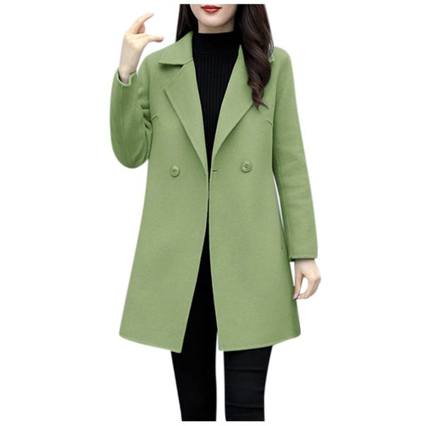 

2019 vintage women outerwear autumn winter clothing warm woolen blends slim female elegant long sleeve button woolen coat, Black