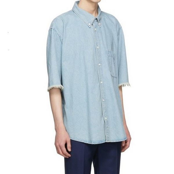 Moda-Kısa Kollu Gömlek Geri Mektup Baskı Mavi T-shirt Moda Tee Rahat Sokak Gömlek Erkek Kadın Çift Tek Göğüslü HFHLCS022