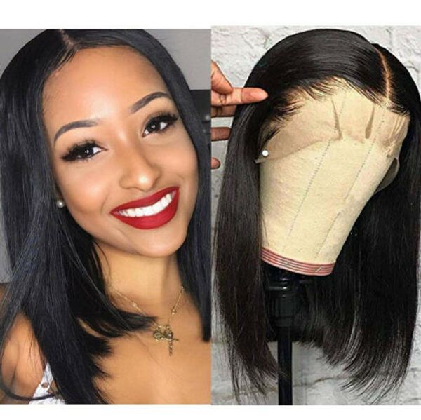 

lace front human hair wigs straight short human hair wigs bob wig brazilian hd lace frontal wig for black women remy hair 13x4, Black;brown