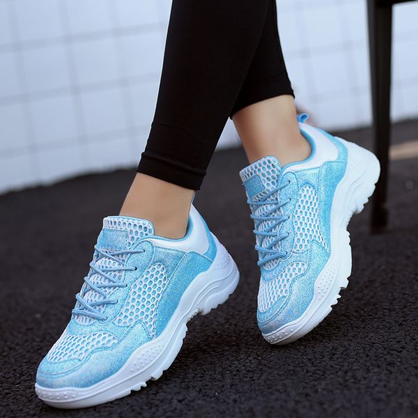 

women flats shoes woman lace up plus size breathable mesh sneakers bling glitter shoe chaussures femme zapatos mujer sapatod1237, Black