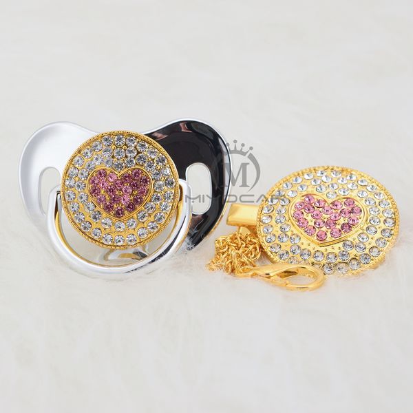 

miyocar bling pink sweet heart pacifier dummy and pacifier clip holder set bpa fda grade special gift for baby shower ah-1