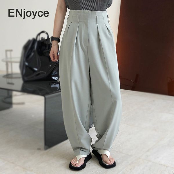 

women's pants & capris women chic solid vintage light green straight suitpants casual wild wide leg trousers streetwear loose harem pan, Black;white
