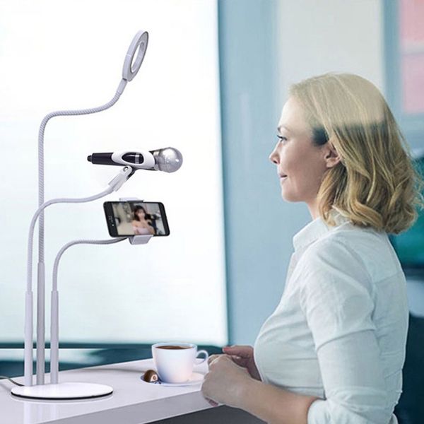 

universal adjustable deskmobile phone flexible selfie ring light long arm cellphone clip holder for live recording