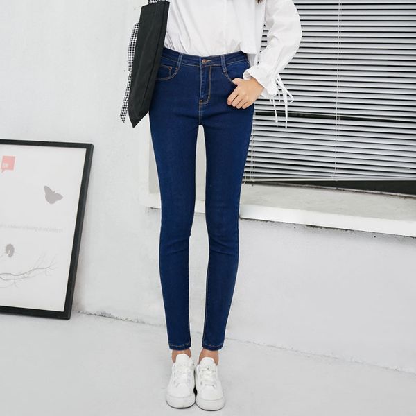 

jeans woman 2019 spring summer skinny boyfriend denim pencil pants for women elastic high waist slim fit jeans plus size, Blue