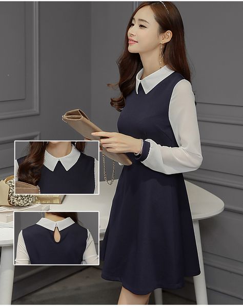 

lake blue casual dress joker show thin fashion dress, Black;gray