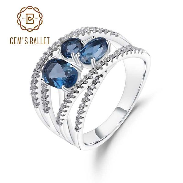 

gem's ballet 1.83ct natural london blue z gemstone rings 925 sterling silver classic finger band ring for women fine jewelry, Golden;silver