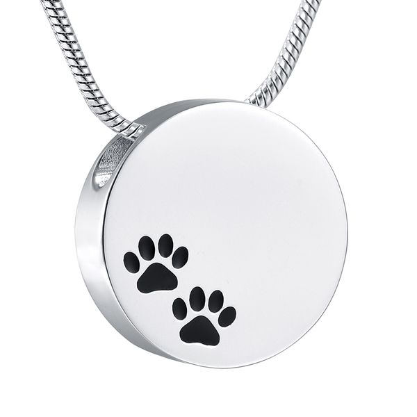 

t005 double pet paws printed dog/ cat ashes holder keepsake 316l stainless steel cremation pendant jewelry, funnel and chain, Silver