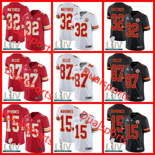 

mens women kids kansas city chiefs jersey super bowl liv 15 patrick mahomes 87 travis kelce 32 tyrann mathieu football jerseys, Black;red