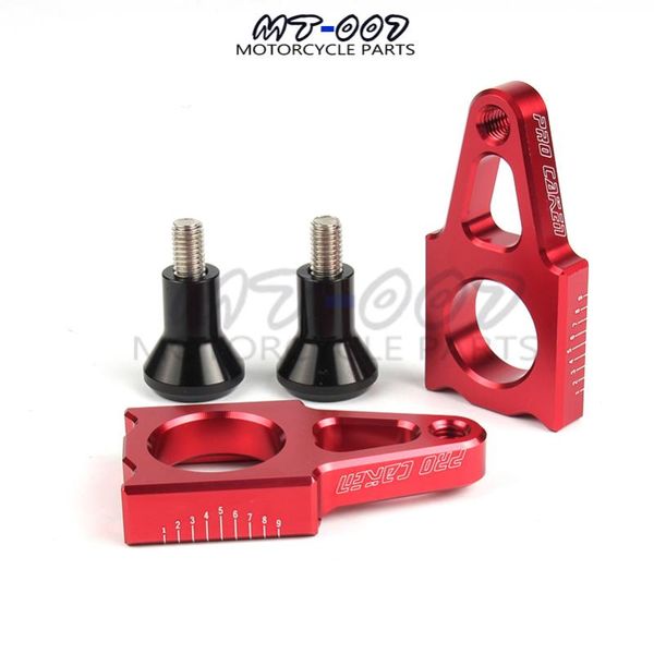 

cnc red rear chain adjuster axle blocks with slider bolts for cr125 250 crf250r crf250x crf450r 450x motorcycle motocross enduro