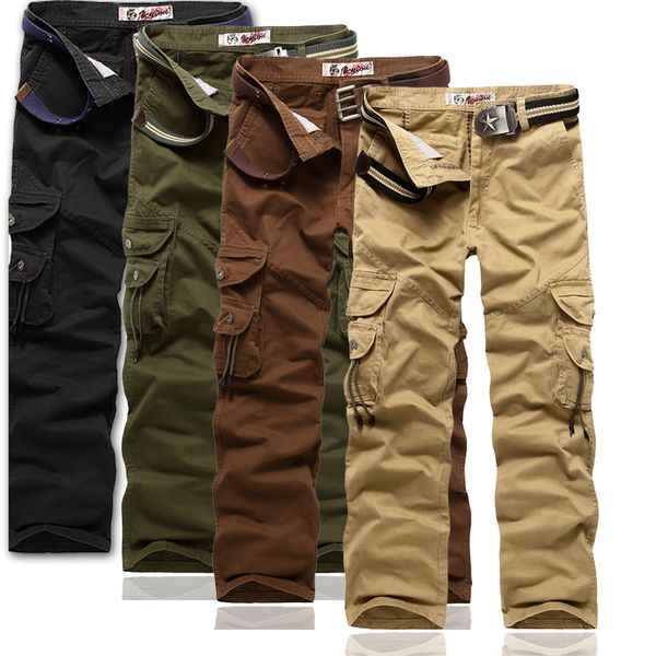 

2019 men cargo pants army green big pockets cotton mens casual trousers comfortable male autumn army pants plus size, Black