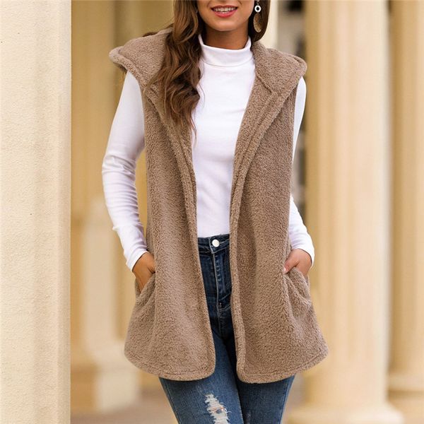 

new trendy faux fur jacket womens sleeveless cardigan fluffly vintage shaggy vest jacket long coat chaquetas mujer 2019 o17, Black;white