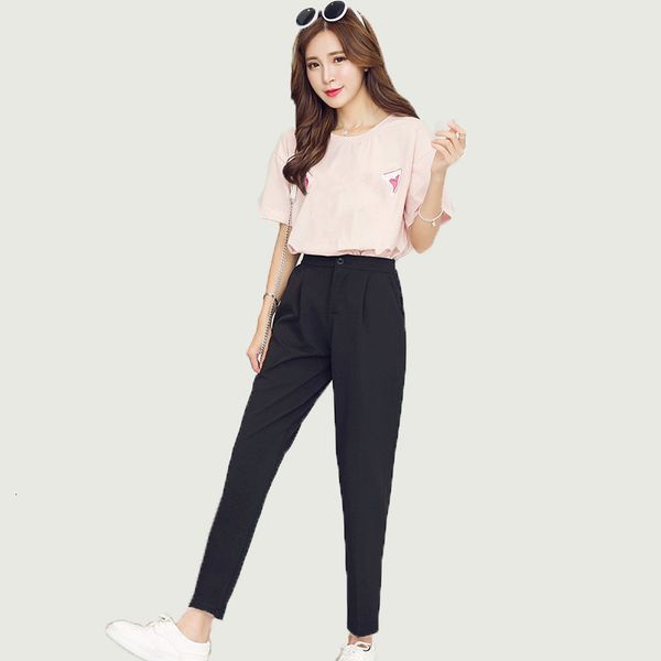 

designer leggings womens pants 2019 autumn korean female high elastic waist harem women fashion slim solid ankle length pants, Black;white