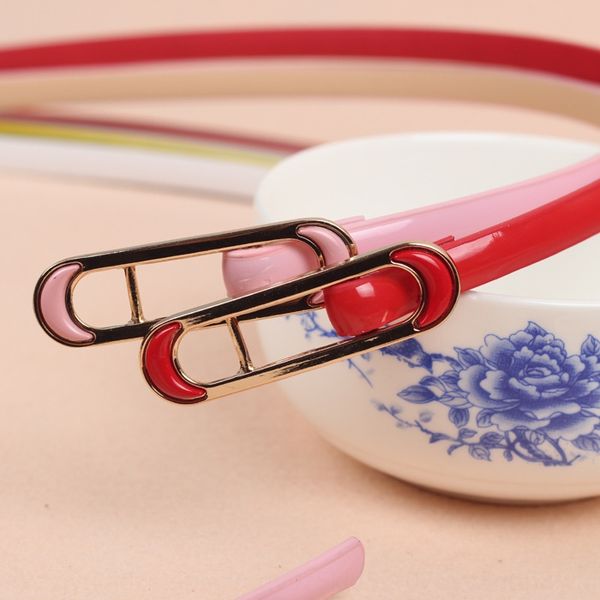 

1030 all-match patent leather candy candy color women's bright leather thin decorative skirt belt women's thin belt, Black;brown