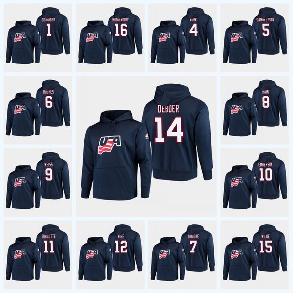 

USA Team 12 Jake Wise IIHF World Championship Hoodie 5 Adam Samuelsson 1 Drew DeRidder 20 Jake Pivonka 11 Alex Turcotte Jersey