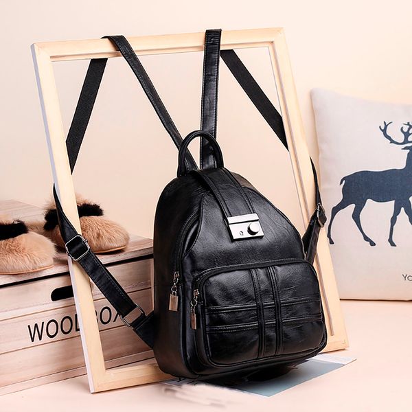 

women backpack simple casual soft leather anti-theft travel small backpack metal splicing large capacity quality new827