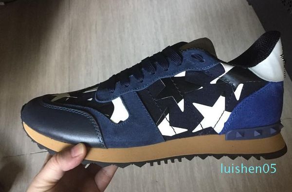 

2019 new luxury designer rock stud sneaker shoes women and mens casual shoes rock runner trainer party wedding shoes 35-46 l05, Black
