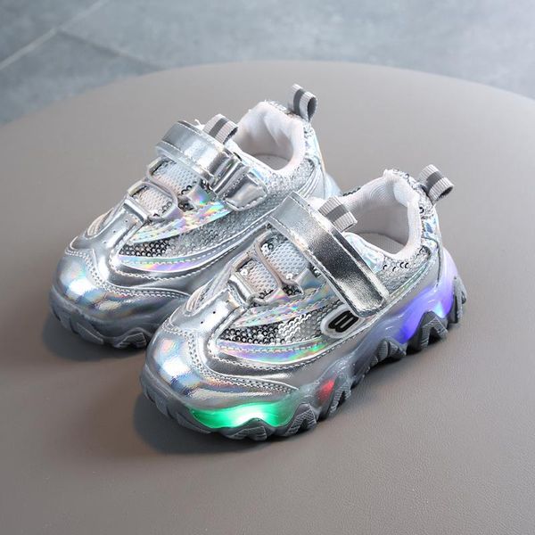 

kids led soft shoes with lights sneaker 2020 spring autumn shoes girls boys bling led light luminous sport running shoes#w40, Black;red