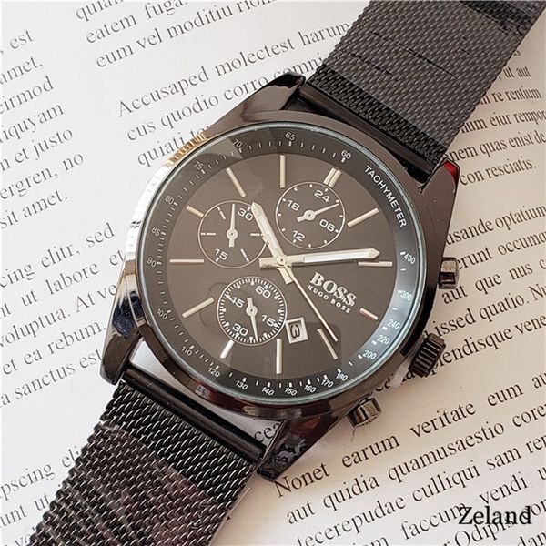 

new fashion boss watch steel belt business casual sports brand men's quartz watch, Slivery;brown