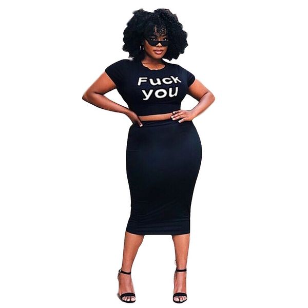 

special design ladies 2 pieces outfits for women letter print black two pieces skirt set women tracksuit lfm6067, White