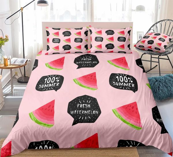 

watermelon duvet cover set red fruits bedding kids boys girls watermelon pattern pink quilt cover  bed set fruit dropship