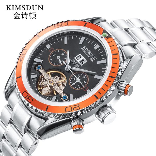 KIMSDUN marca mens relógios de pulso mecânico automático multifunções Tourbillon homem relógios em aço inoxidável relógios masculinos impermeáveis