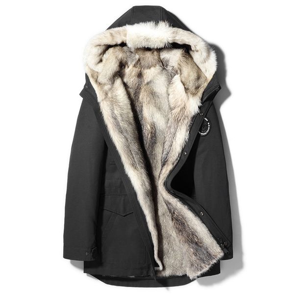 

теплая зимняя куртка мужская классический открытый куртки настоящий волк шубы с капюшоном снег меховые парки большие размеры черный красный, Black