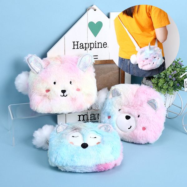 

plush unicorn bag gradient makeup storage pouch sundries bag colorful unicorn horn ear bag duck bear fox rabbit
