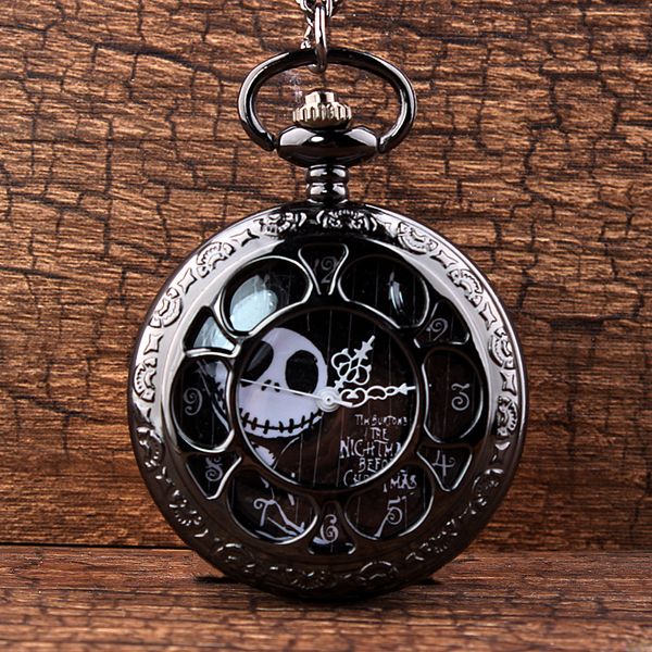 

jack skellington nightmare before christmas quartz pocket watch vintage hollow necklace steampunk watch women men tim burton, Slivery;golden