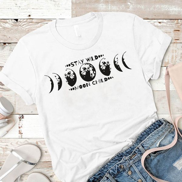 

moon printed summer 2019 printing letter fashion ladies graphic female shirt women camisa mujer women tshirt tees t-shirt, White