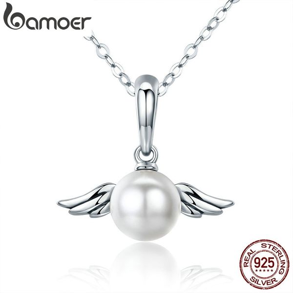 

bamoer valentine day 100% 925 sterling silver naughty angel feather wing pendant necklace for mom chain necklace jewelry gift