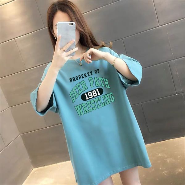 

large size 200 jin short-sleeved plus fat plus loose women's midi t-shirt women's, White