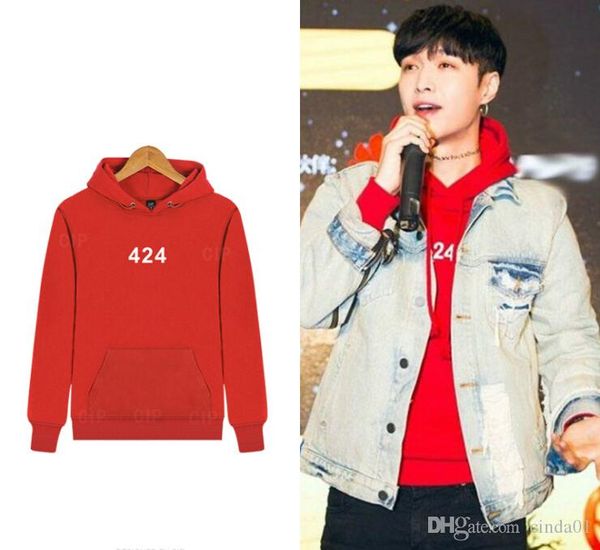 

424 letters printed mens casual designer solid color hoodies male hooded sweatshirts simple high street pullover, Black