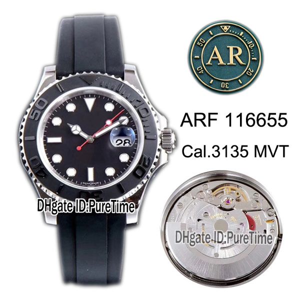 

edition arf 40mm y-m steel case black ceramic bezel black dial swiss cal.3135 sh3135 automatic mens watch rubber watches puretime 02, Slivery;brown